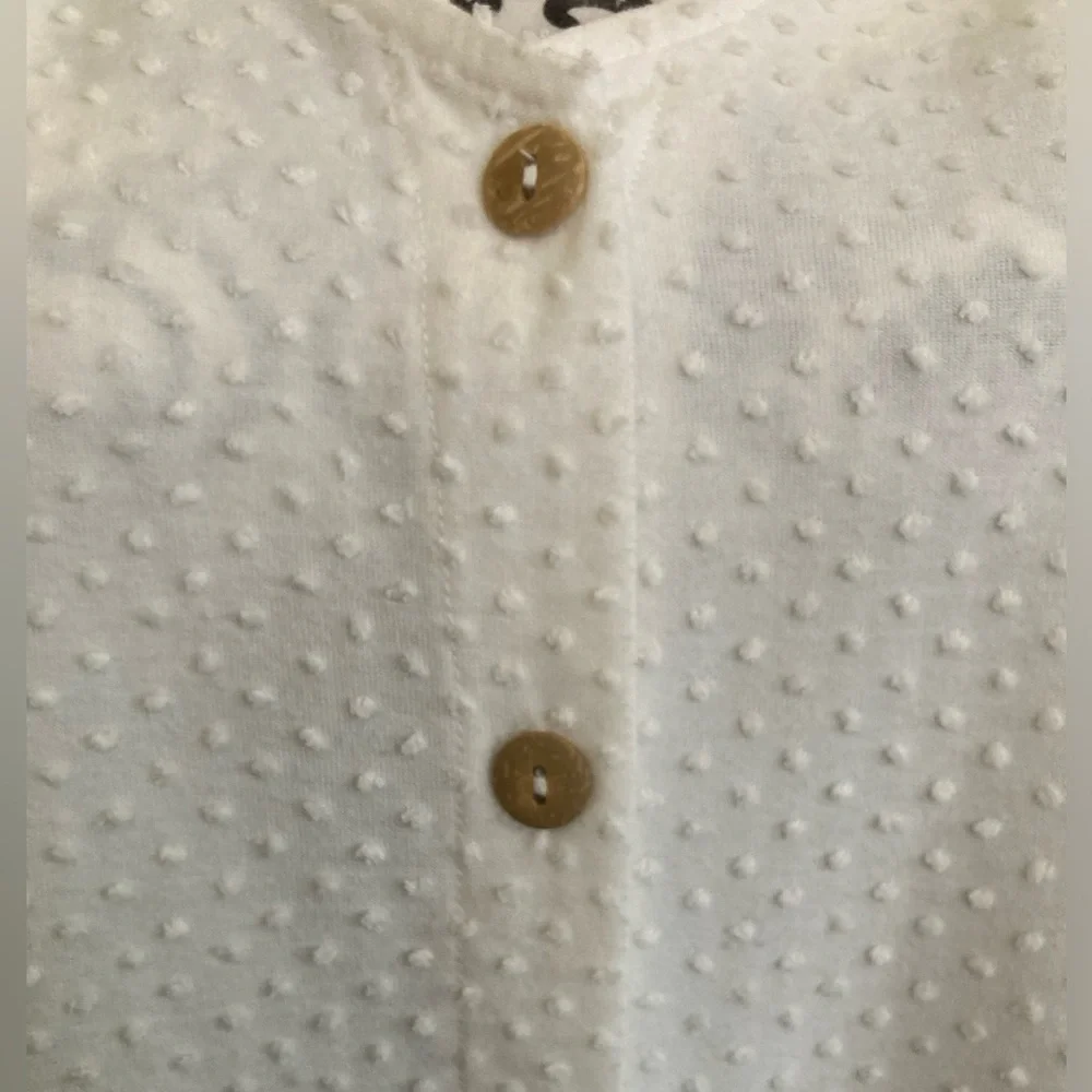 W5 | Women’s White Swiss Dot V-Neck 3/4 Sleeve Button Down Blouse - Picture 5 of 7
